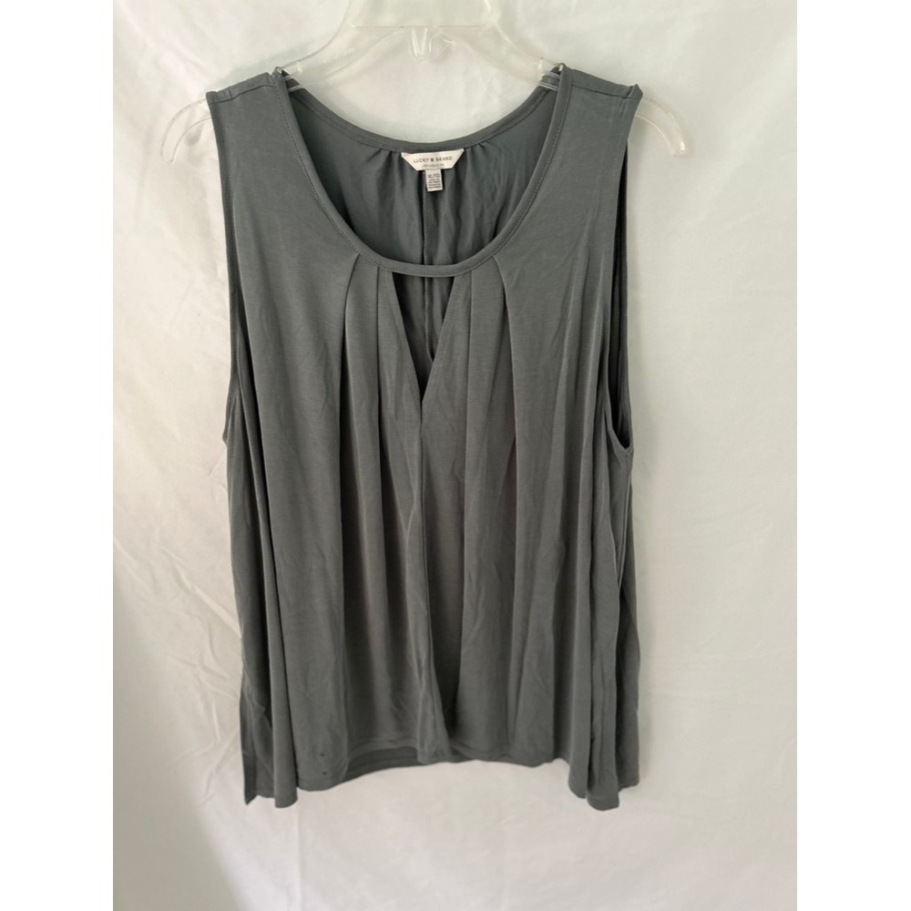 Lucky Brand Womens XL Slate Grey Pleated Keyhole V-Neck Modal Blend Tank Top